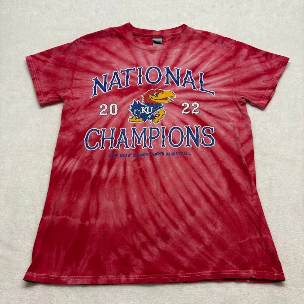 Kansas Jayhawks KU 2022 National Champions Tie Dye T Shirt Red Size Small